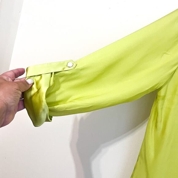 Anthropologie Etcetera Silk Womens Shirt Size 10 Green Lace Up Office Work - Picture 4 of 8